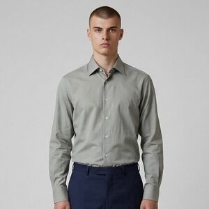 Canali 1934 Dress Shirt Mens 16 41‎ Grey Cotton Micro Diamond Weave Made Italy